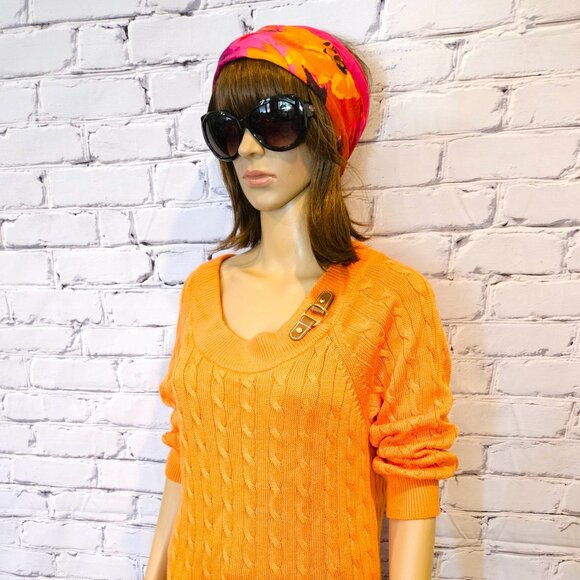 LAUREN by RALPH LAUREN - Classic cable knit scoop neck orange sweater - Picture 6 of 10